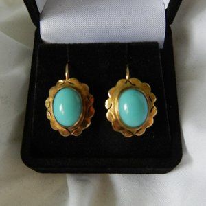 14K Gold oval turquoise earrings